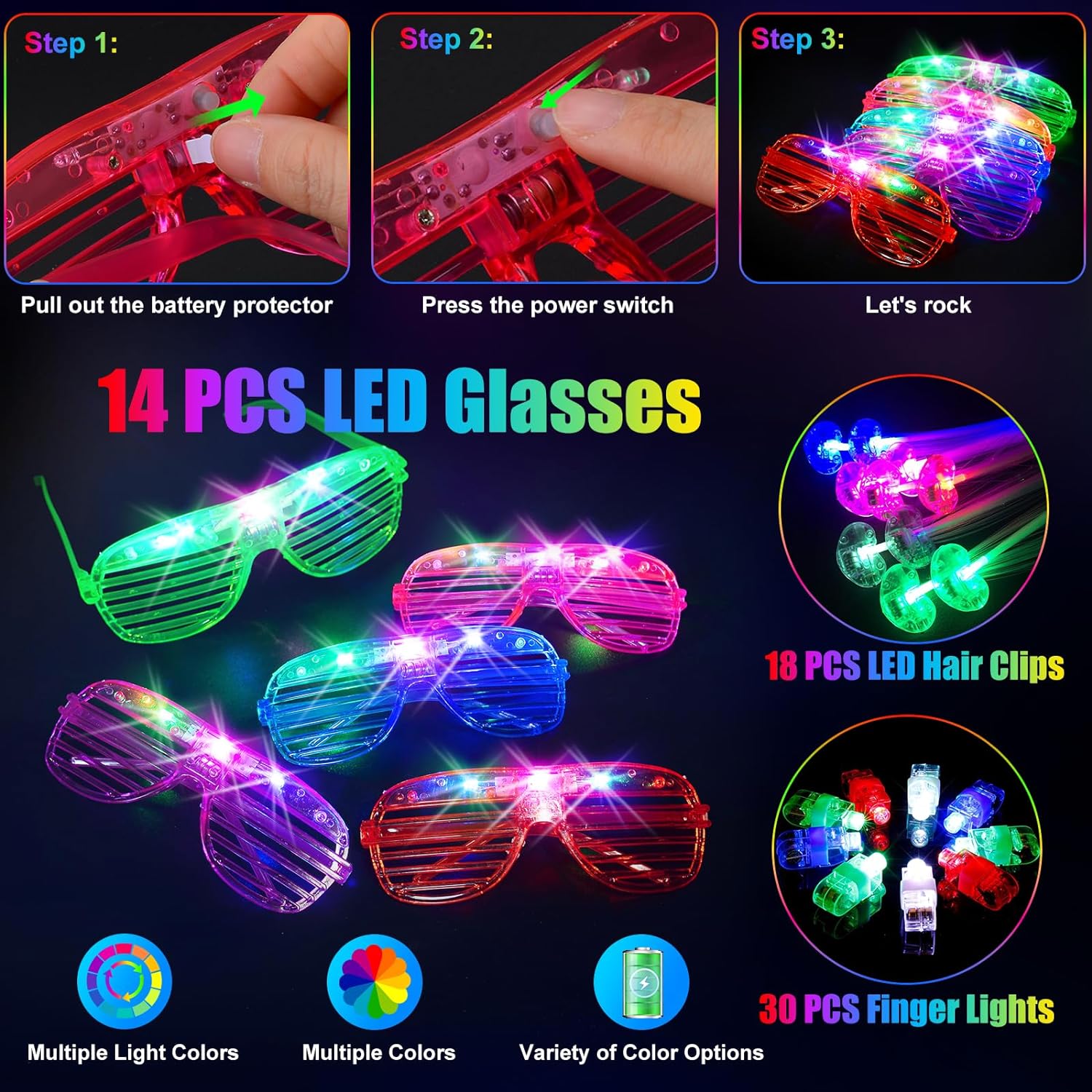 SHQDD Glow in the Dark Party Supplies - 158 PCS LED Glasses, Finger Lights & Glow Sticks | Neon Favors for Events