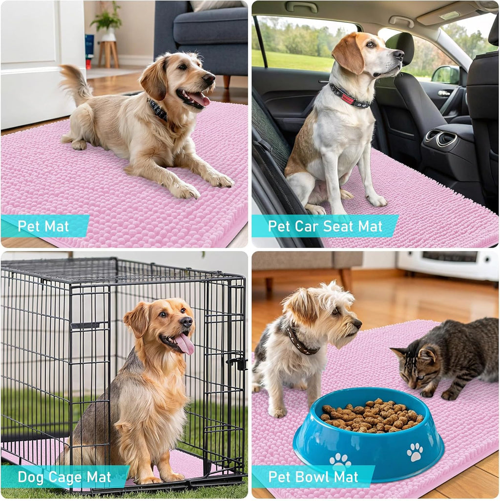 OLANLY Dog Door Mat - Absorbent Non-Slip Mud Mat for Indoor Use | Quick Dry Chenille, 24x16, Pink
