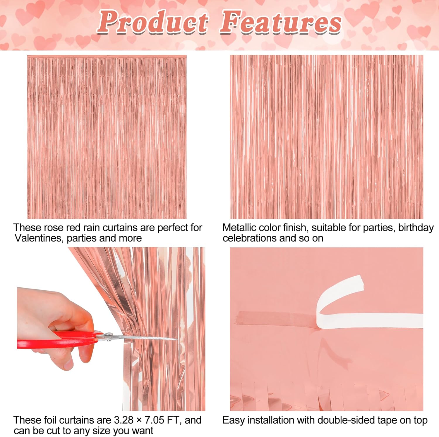 ZATAYE Rose Gold Fringe Curtains - 3.28 FT x 7.05 FT Metallic Photo Backdrop | Elegant Party Decor