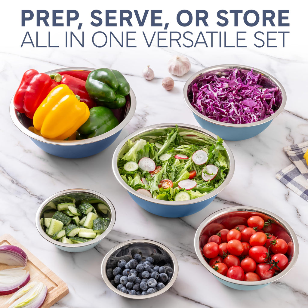 COOK WITH COLOR Stainless Steel Mixing Bowls Set - Nesting Bowls, 6 Pieces, Blue