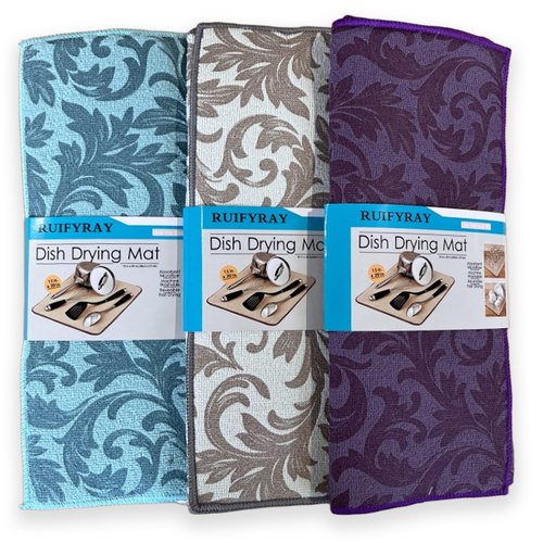 Microfiber Dish Drying Mat 3PCS, 20"X15" Large, Ultra Absorbent & Quick Drying for Kitchen Counter, Hand and Machine Washable