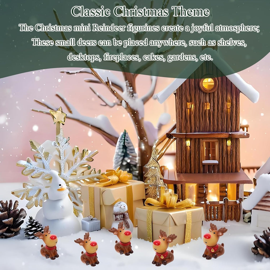 Skiennix Mini Reindeer Figurines - Cute Resin Elk Statues for Christmas Crafts | 5-Pack Decor