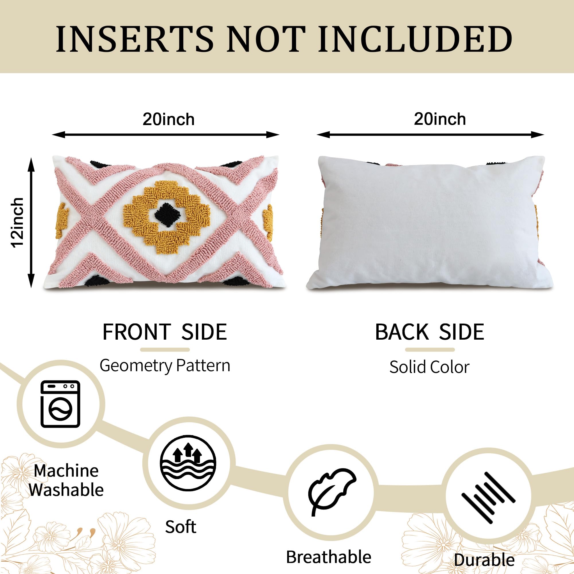 QoBexim Boho Accent Lumbar Pillow Covers 12x20 - Tufted Abstract Modern Throw Pillow Covers, Farmhouse Decorative Pillowcase for Couch, Sofa, Bed, Living Room -Pink Black Orange Geometric