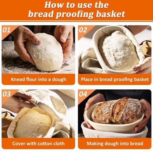 Gdpaddy 6 Pack Oval Banneton Proofing Basket Set 10 Inch, Natural Rattan Sourdough Bread Baskets with Linen Liners, Dough Baking Bowls for Professional & Home Bakers