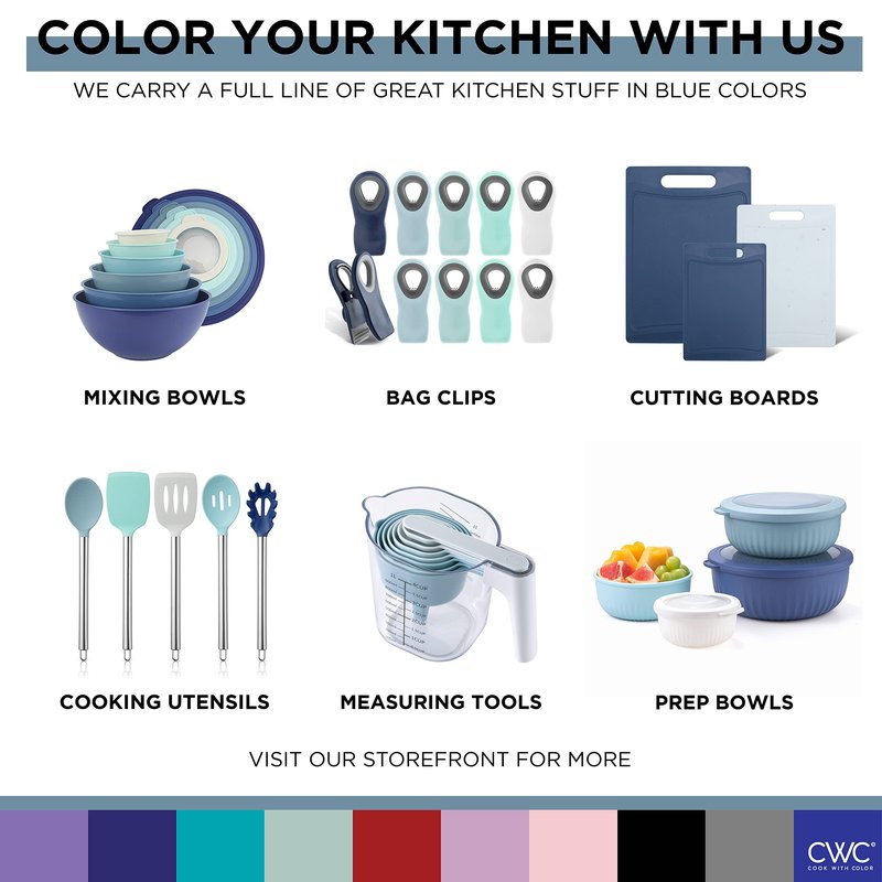 COOK WITH COLOR Silicone Cooking Utensils, Kitchen Utensil Set, Easy to Clean Silicone Kitchen Utensils, Cooking Utensils for Nonstick Cookware, Kitchen Gadgets Set, 5 Pieces, Blue and White