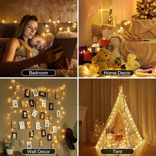Brightown Star String Lights - 33ft 100 LED Battery Operated Fairy Lights with Remote | Warm White for Indoor/Outdoor Decor