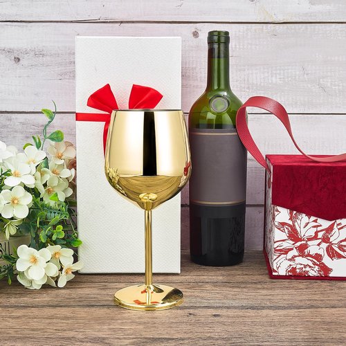 Set of 6 18 oz Stainless Steel Wine Glass Unbreakable Glasses for Travel, Camping and Pool Stemmed Metal Wine Glass Goblet for Outdoor Event Picnic Party Beach Pool Travel Wedding Anniversary (Gold)