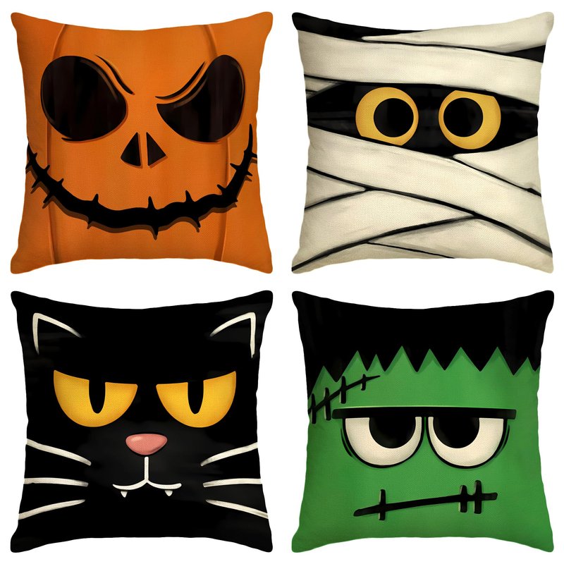 Yarcooly Halloween Pillow Covers Jack O Lantern Throw Pillow Case Spooky Face Mummy Black Cat Fran.kens-tein Decor Halloween Decorations for Home Party