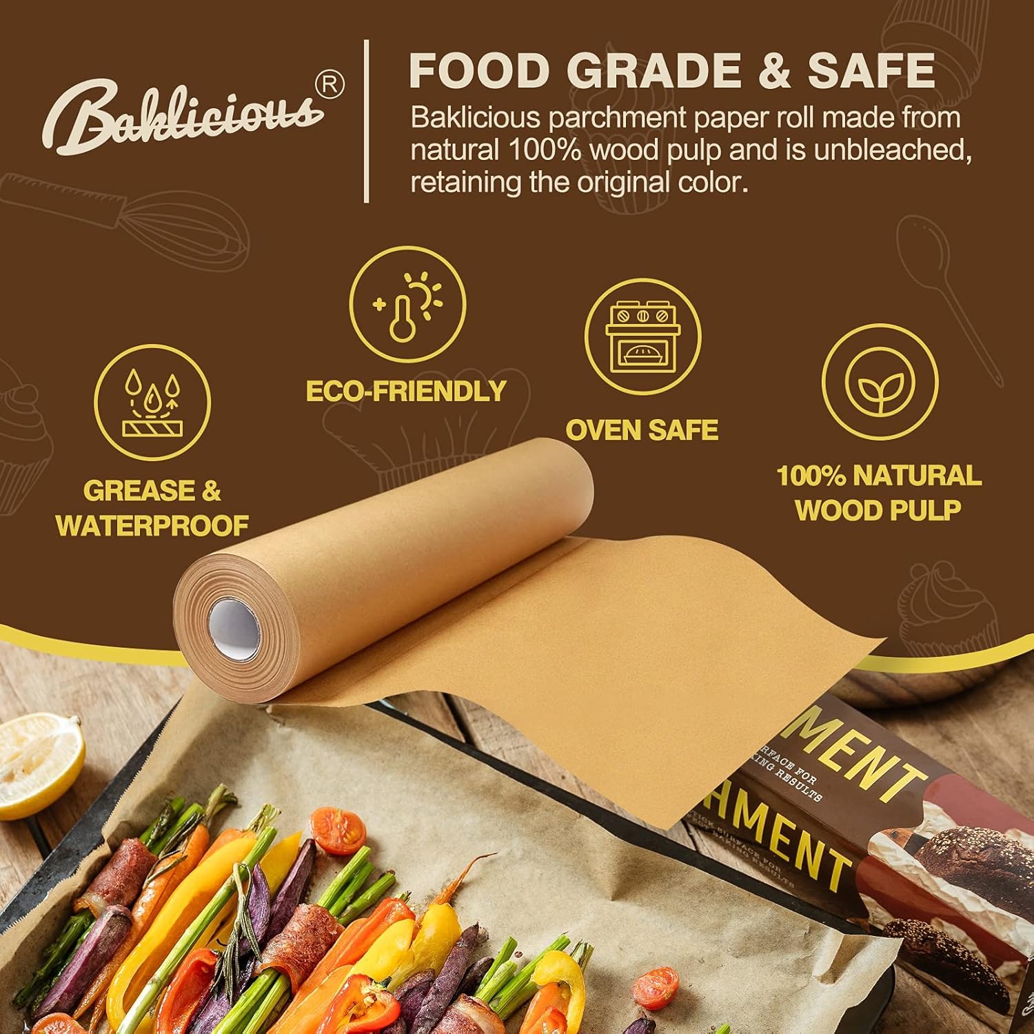 Unbleached Parchment Paper Roll - Non-Stick Baking Paper for Bread & Cookies | 15" x 210 Ft