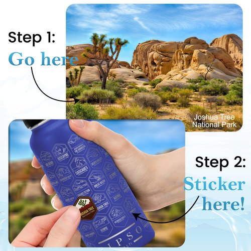 SIPSO fresh Hiking Gift Water Bottle – 32 oz Vacuum Insulated Stainless Steel National Park Water Bottle | 63 Waterproof Stickers & Premium Gift Box | Camping & Outdoor Adventure Gifts (Light Blue)