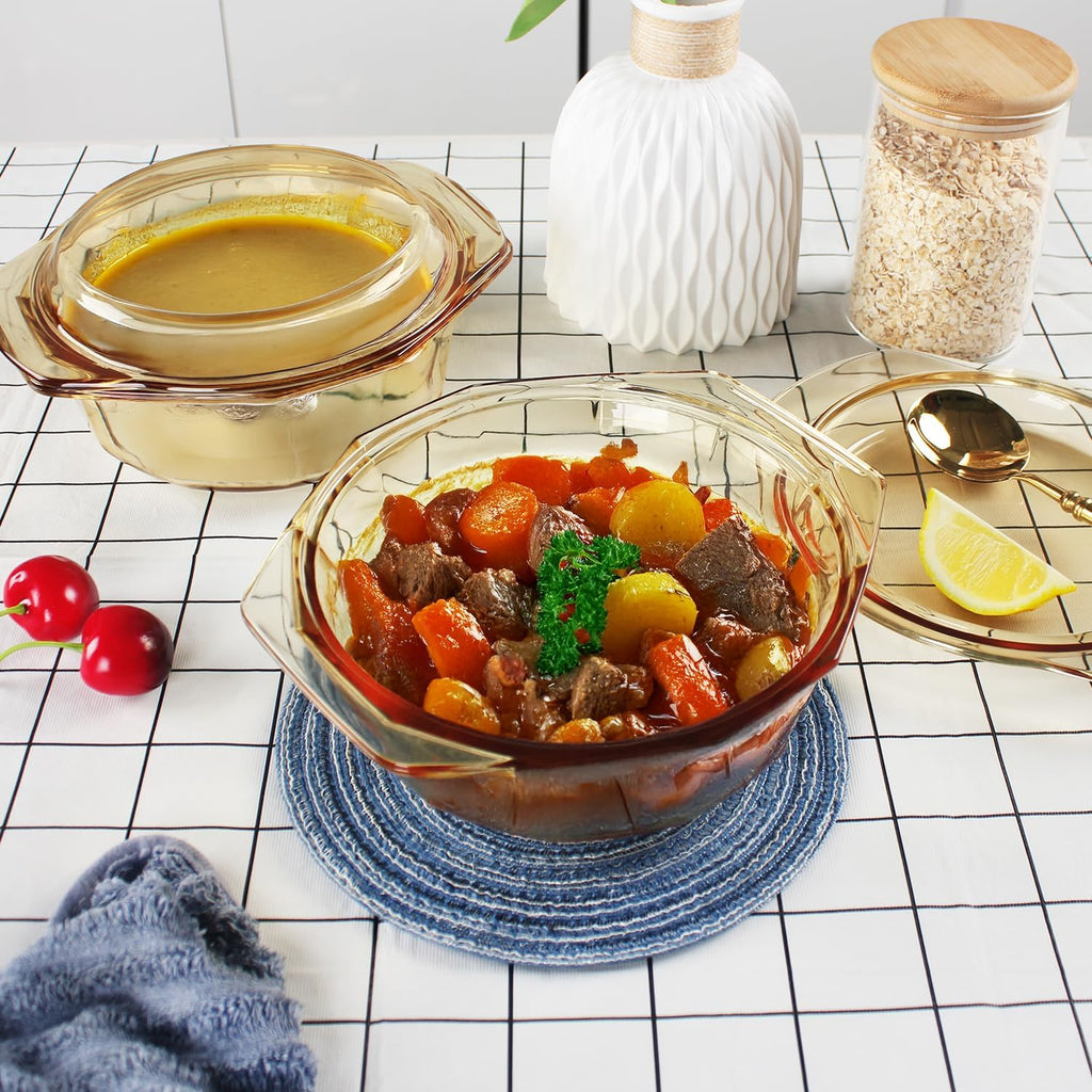 Regine Switzerland Glass Casserole Dish - 27oz Round Baking Dish with Lid & Handles | Oven Safe Cookware