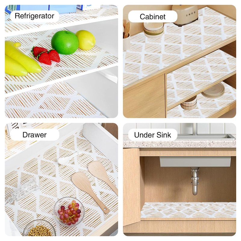 Drawer and Shelf Liner for Kitchen Cabinet,Non-Adhesive Cabinet Liner 12in x 30FT,Waterproof Shelf Paper Non-Slip Mats Cupboard Liners Contact Protect Dresser/Shelves/Table-Brown Stripes