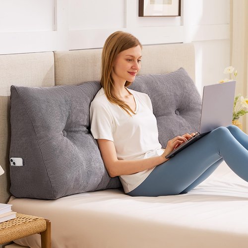 IASEAHK Headboard Pillow King, Triangle Pillows for Headboard, Head Board Backrest Wedge Pillow for Reading Sitting Working, Daybed Pillows with Removable Cover for Bed Dorm Sofa, Dark Grey