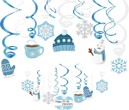 Christmas Snowman & Snowflake Hanging Swirl Decorations - 30 Ct Festive Winter Decor for Home & Office