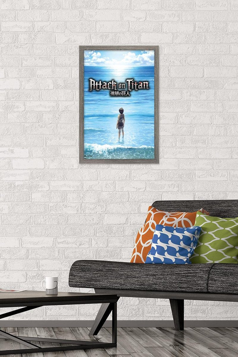 Attack on Titan: Season 3 - Ocean Wall Poster, 22.4L" x 14.7W", Gray Framed Version
