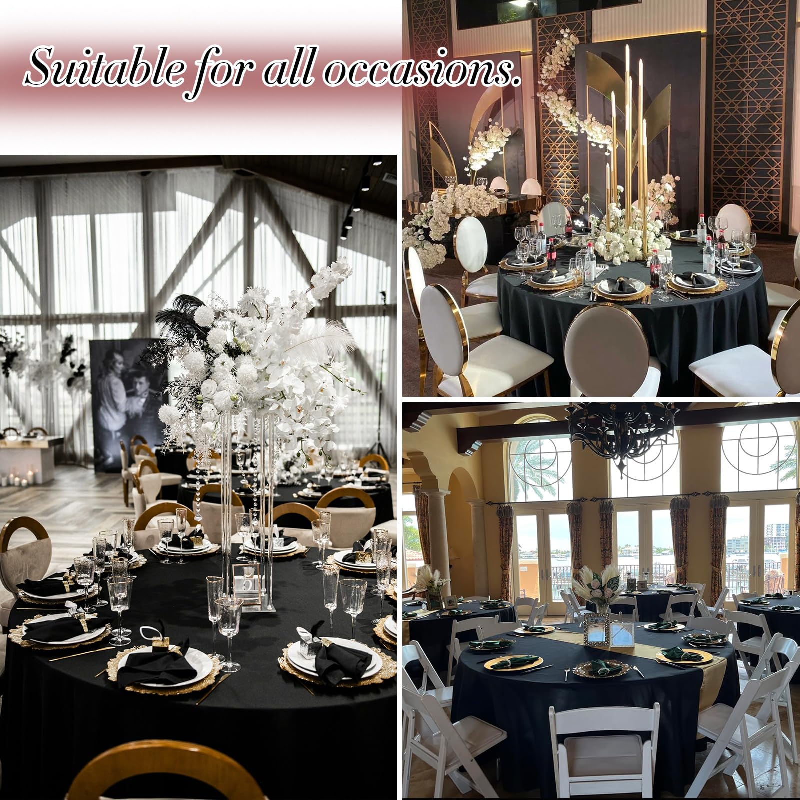 Mclisle 8 Pack Black Round Tablecloths 120 Inch Table Cloths for Round Tables, Wrinkle Resistant Washable Decorative Polyester Table Cover for Wedding Party Dining Banquet