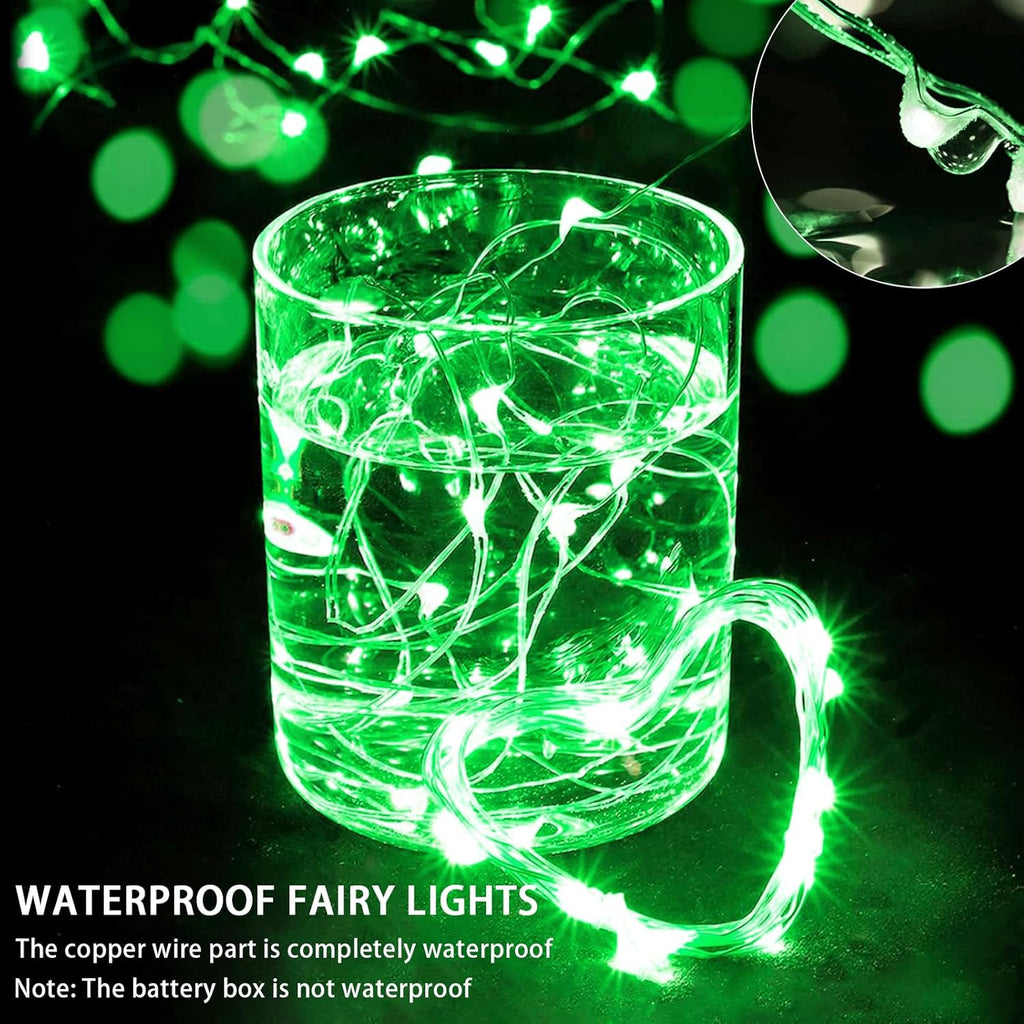 Skiennix 100 Pack Green Fairy Lights - 7Ft 20 LED Twinkle String Lights | Battery Operated & Waterproof for Festive Decor
