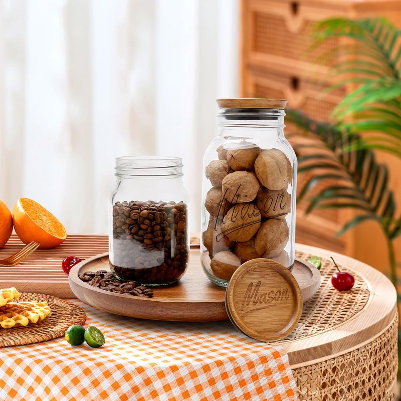 12 Pack Acacia Wood Wide Mouth Mason Jar Lids Reusable Canning Lids for Jar Tops Large Mouth Silicone Jars Accessories Decorative Glass Jar with Wooden Lid Can Cover Mason Jar Storage Organizer