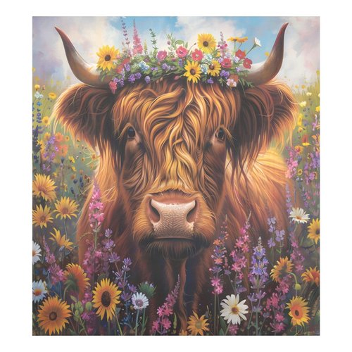 Highland Cow Summer Flowers Dishwasher Magnet Cover Sticker Magnetic Refrigerator Panel Front Door Fridge Microwave Decal