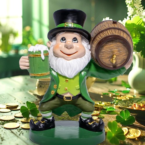 Hodao St. Patrick's Day Gnome Figurine - Festive Resin Sculpture with Pot of Gold | 5.2 Inches Tall