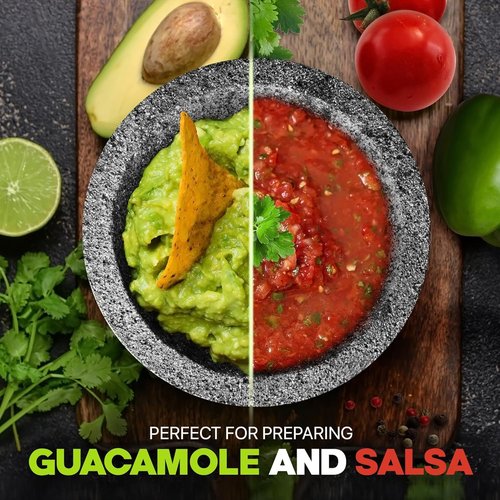 2 Sets Umien™ Granite Mortar and Pestle Set - 100% Granite - 3.5-Cups - 8-Inch – Avocado Tool Included – Natural Stone Molcajete for Spices, Pestos, & Guacamole (Grey) - Stone Grinder - Guacamole