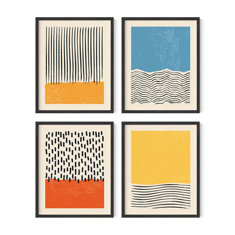 HAUS AND HUES Modern Abstract Wall Art – Set of 4 Mid-Century Modern Prints and Abstract Posters for Home Decor (Black Frame, 11x14)