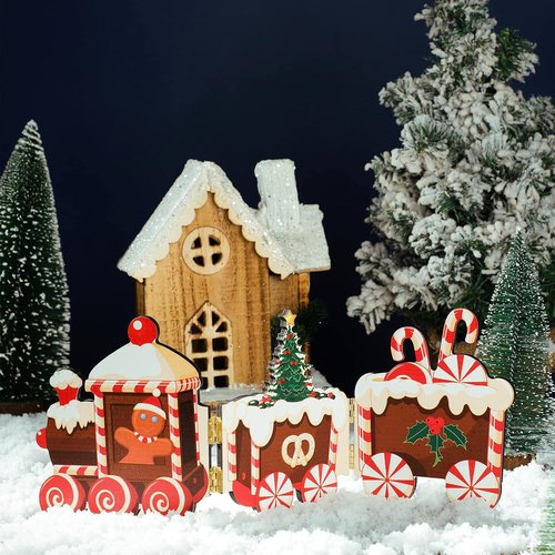 Jetec Gingerbread Train Table Centerpiece - Festive Wooden Christmas Decoration for Home & Office