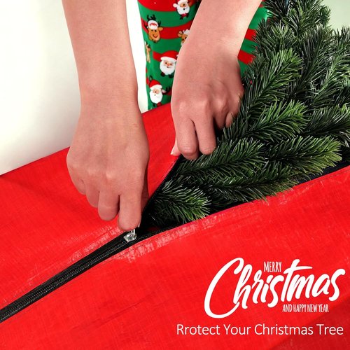 HABGP Christmas Tree Storage Bag - 7.5 ft Durable Waterproof Zippered Box with Carry Handles - Red