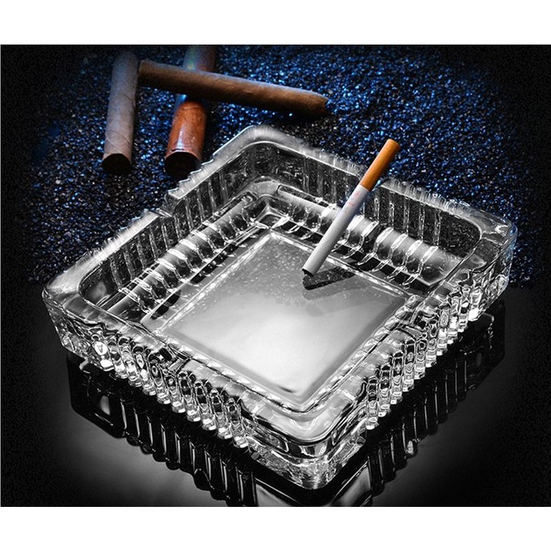 Ashtrays 2 Pack, Large Glass Ashtray for Cigarette (7x7 inch), Cigar Ash Tray for Indoor Outdoor Use or Home Office Decoration