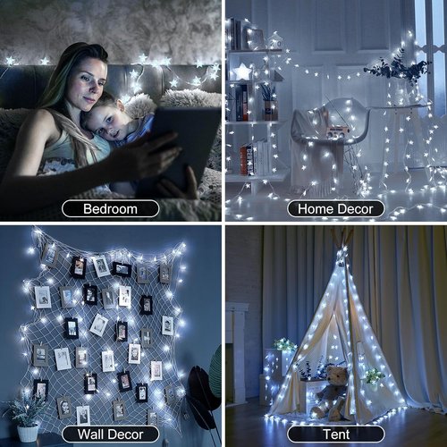 Brightown Star String Lights - 50 LED Battery Operated Fairy Lights with Remote & Timer | 17 ft Waterproof for Bedroom, Patio, Wedding Decor