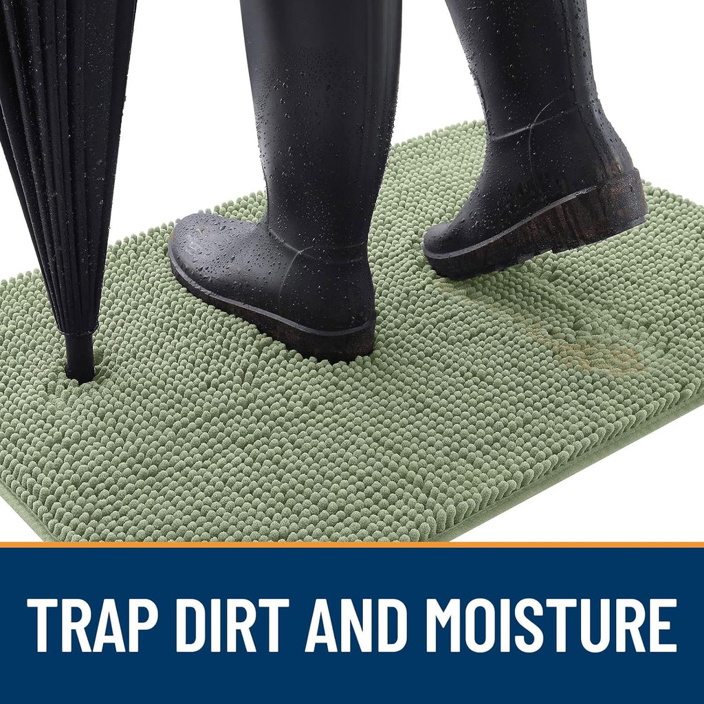 OLANLY Dog Door Mat - Absorbent Non-Slip Chenille Mat for Muddy Paws | 36x24 Inches, Sage Green