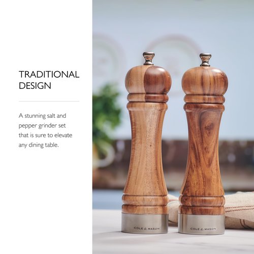Cole & Mason 7" Camden Traditional Acacia Gift Set - Kitchen Mills with Adjustable Grinding - Flavor-Enhancing Grinder Set - Salt & Pepper Mills for Smooth Grind Experience