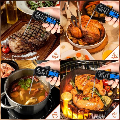 Instant Read Meat Thermometer - Fast, Accurate Digital Cooking Thermometer with Magnet & Backlight (Black)