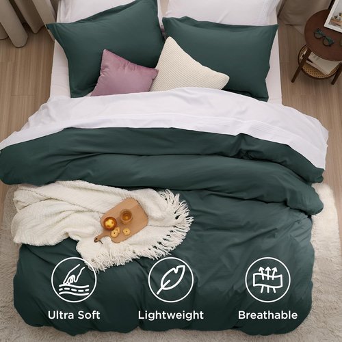 Bedsure King Size Duvet Cover Set - Forest Green, Extra Soft Prewashed Cotton-Like Polyester, 3 Pieces