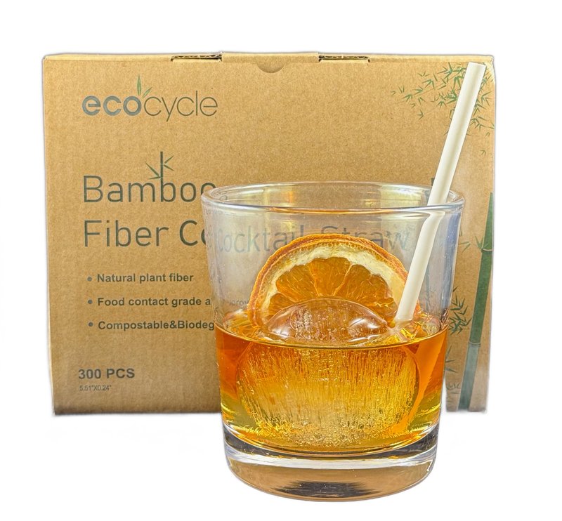 EcoCycle Biodegradable Disposable Bamboo Fiber Cocktail Straws- 300pcs | 5.5'' Inch | Compostable and Biodegradble