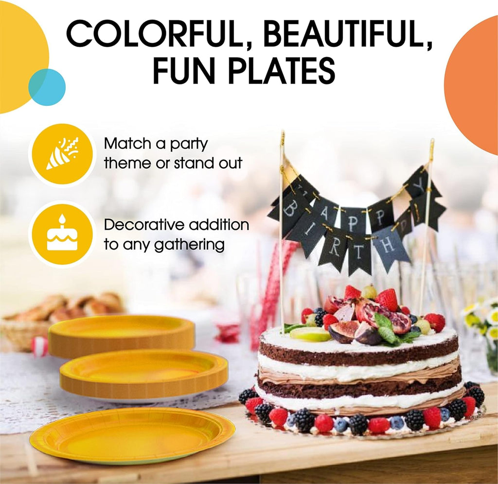 Skiennix Yellow Disposable Paper Plates - Heavy Duty 9-Inch, 100 Pcs for Parties & Birthdays
