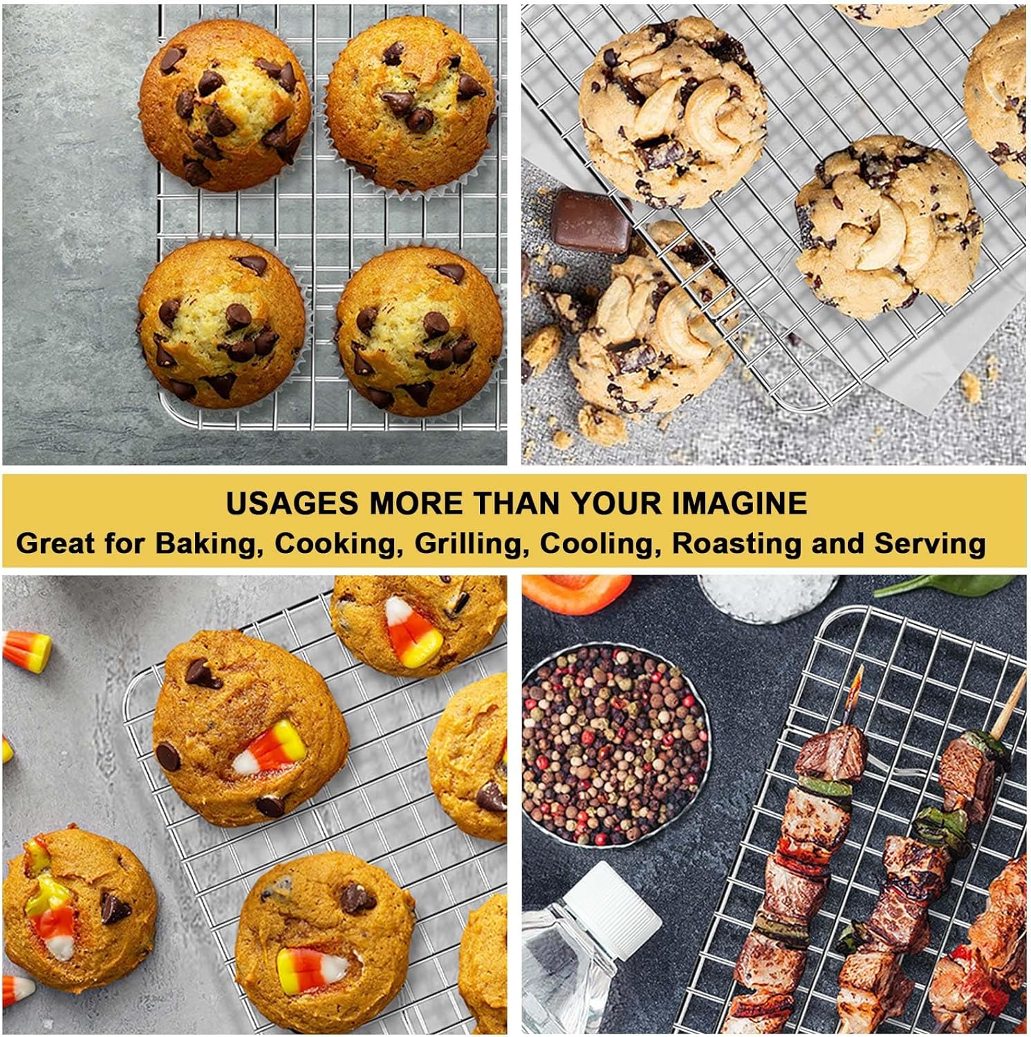 P&P CHEF Stainless Steel Cooling Baking Rack Set - Heavy Duty, Oven & Dishwasher Safe, 8.75 Inch