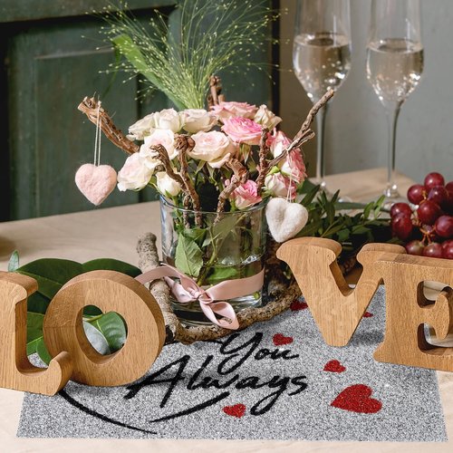 Cumouna Placemats Set of 4, Silver and Red Rhinestones Table Mat Home Decoration for Centerpiece Dining Table Love You Always Valentines Day Family Frineds Birthday Gifts