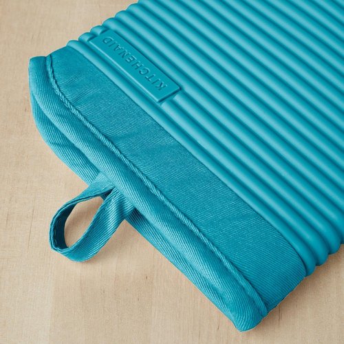 KitchenAid Ribbed Soft Silicone Oven Mitts - 2-Pack Set, 7.5"x13", Ocean Drive Color