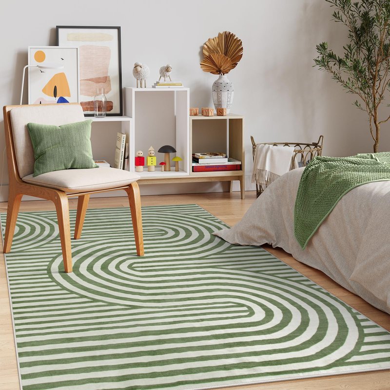 Lahome Green Washable Rug 5x7, Soft Kids Bedroom Rug Mid Century Modern Area Rugs for Living Room, Non-Slip Ultra-Thin Stain Resistance Abstract Rug for Nursery Large Playroom Office Alba(5'X7',Green)