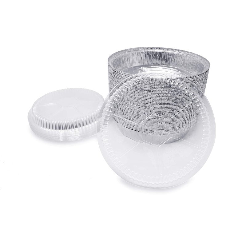 (60 Pack) Premium 7-Inch Round Foil Pans with Plastic Dome Lids l Heavy Duty l Disposable Aluminum Tin for Roasting, Baking, or Cooking