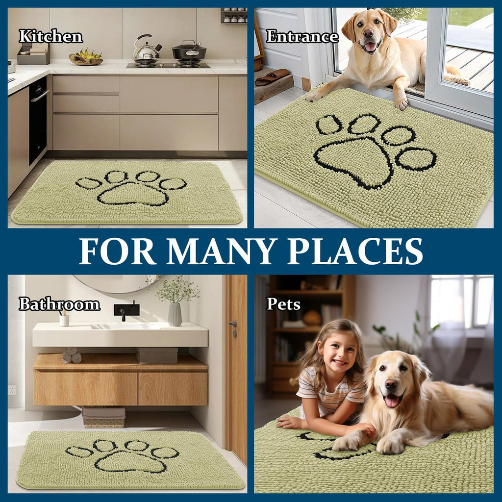 OLANLY Dog Door Mat - Absorbent Non-Slip Mud Mat for Paws | 30x20 Paw Print Design in Vanilla