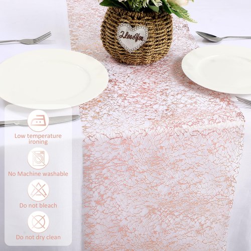 Chumia 12 Pieces Rose Gold Table Runner 12 x 85 Inch Sequin Glitter Table Runner Roll Metallic Thin Mesh Fabric Decor for Party Wedding Shower Birthday Baby Shower Party Supplies