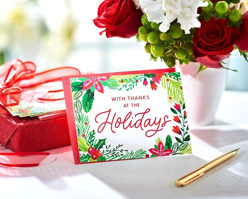 American Greetings Blank Christmas Thank You Cards - Holly Design | 25 Envelopes Included