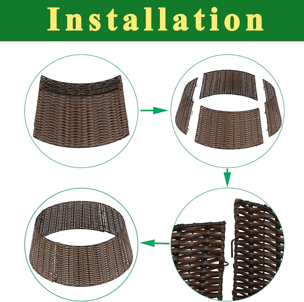 Skiennix Christmas Tree Collar - 23’’ Handmade Rattan Wicker Stand for Holiday Decoration