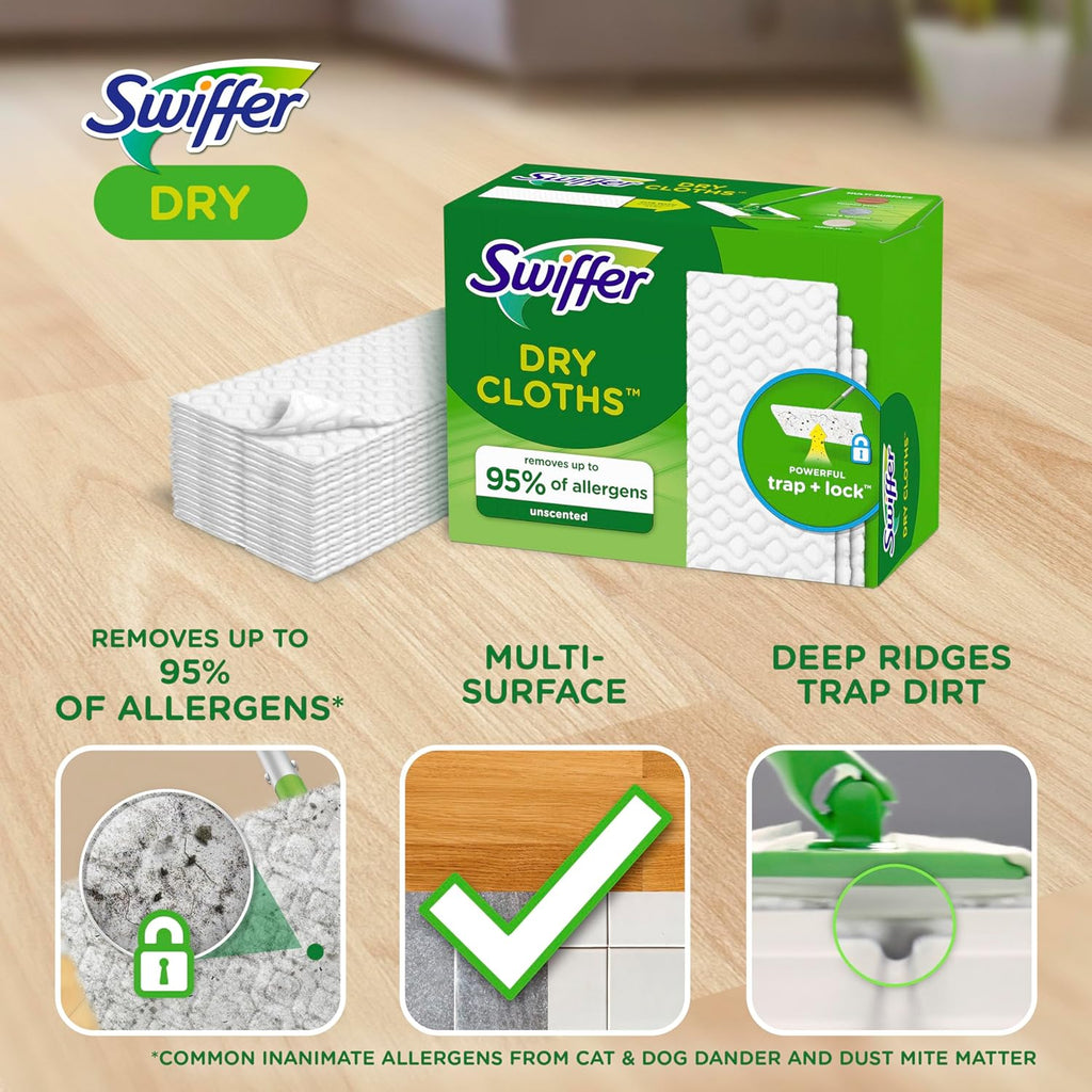Swiffer Sweep + Mop Dry Pads Refill - Unscented Floor Cleaner for Dirt & Dust | 52 Count