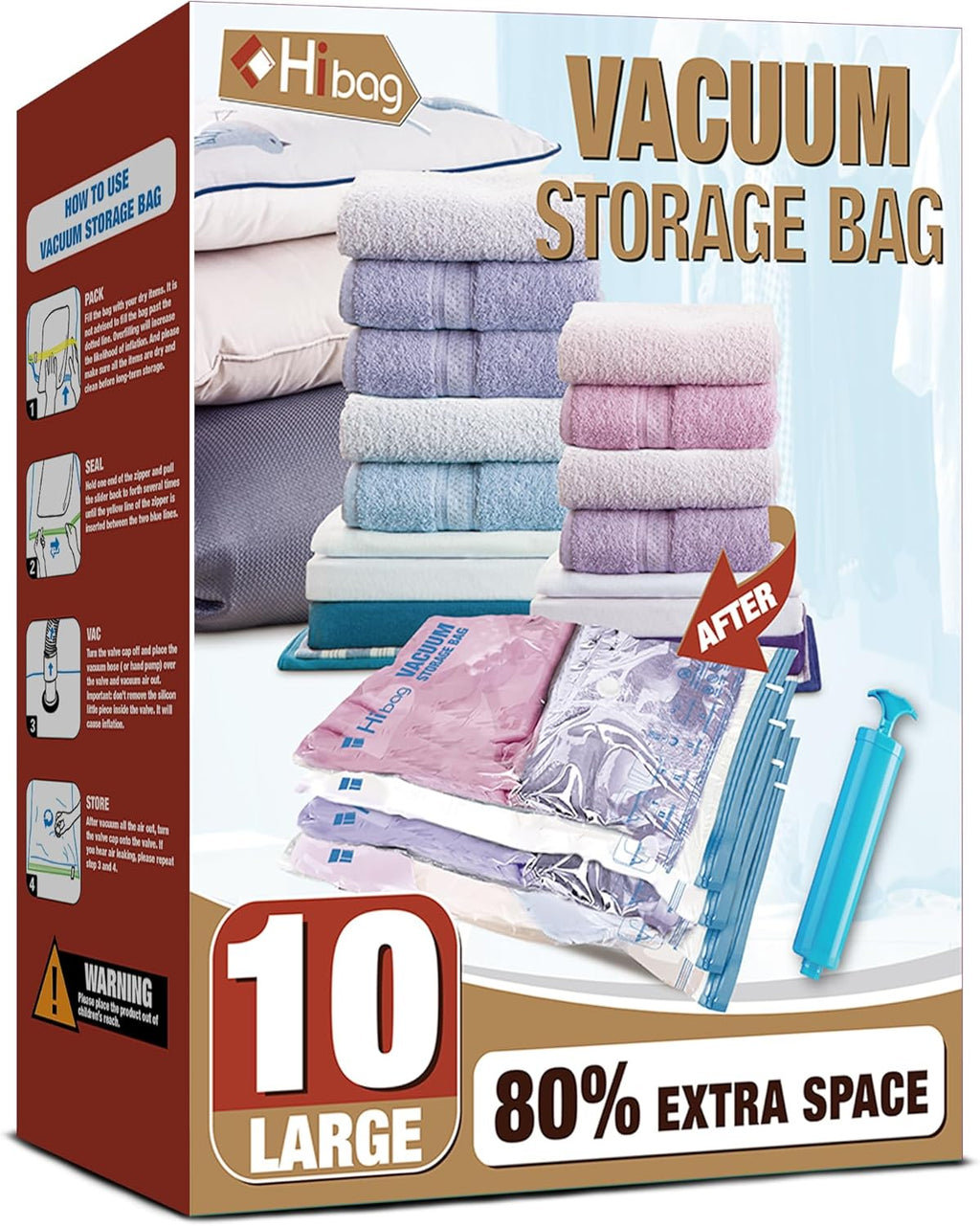 Skiennix Vacuum Storage Bags - 10 Large Space Saver Seal Bags for Clothes & Bedding | 10L Capacity