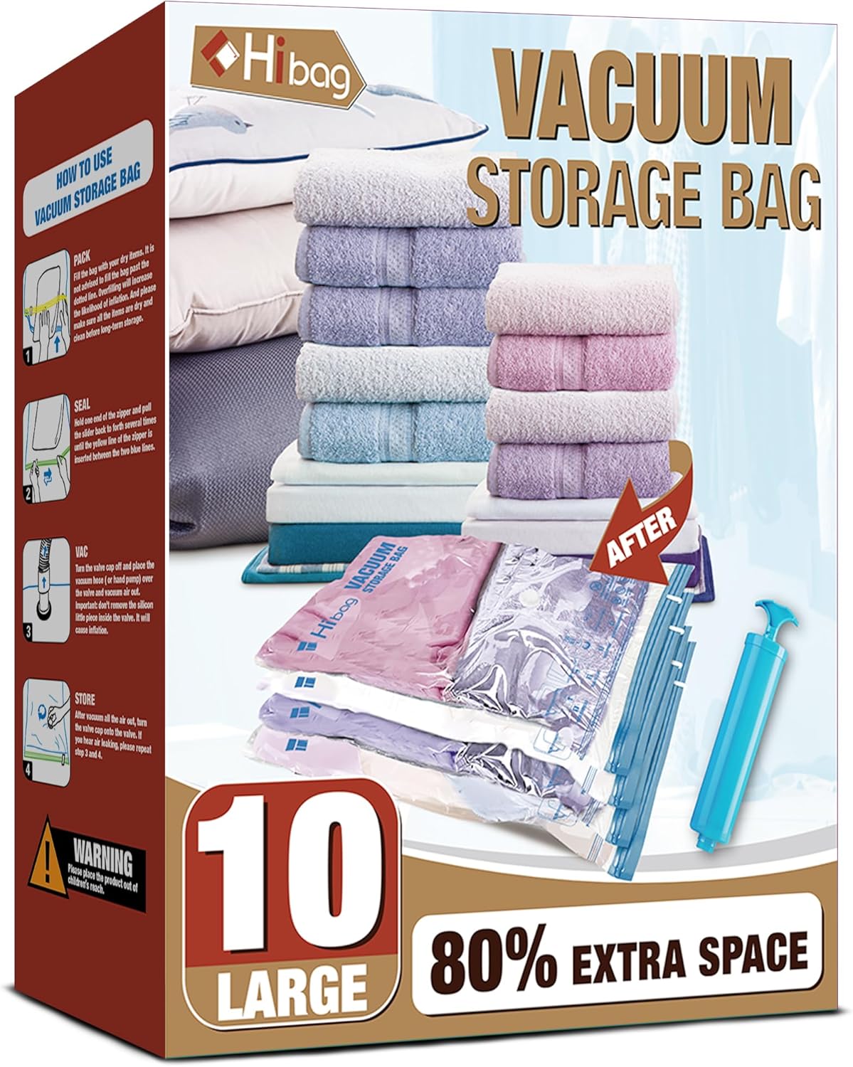 Skiennix Vacuum Storage Bags - 10 Large Space Saver Seal Bags for Clothes & Bedding | 10L Capacity
