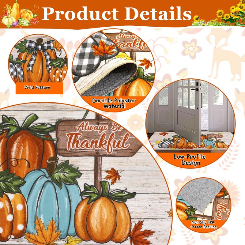 U'Artlines Fall Pumpkin Kitchen Rugs with Runner Sets 3 Piece Farmhouse Seasonal Harvest Holiday Party Rugs and Mats Non Skid Washable Kitchen Floor Mats for Home Hallway Sink Laundry Decor(Pumpkin)
