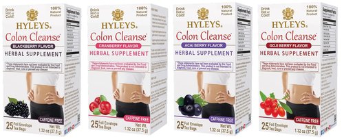 Hyleys Colon Cleanse Tea Variety Pack – Cranberry, Blackberry, Acai Berry, and Goji Berry Flavors – 100 Tea Bags